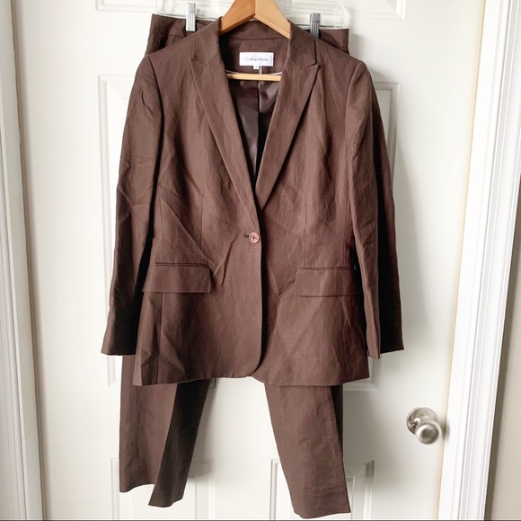 Calvin Klein Brown Pant Suit with Jacket Size 6 - Picture 2 of 14